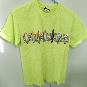 Neon Yellow Tropical Surfboard T-Shirt Size Medium